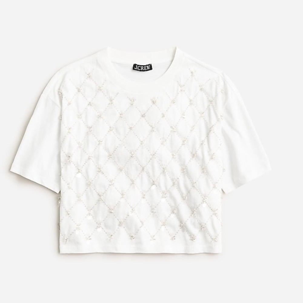 J crew Broken-in jersey cropped T-shirt with patterned sequins